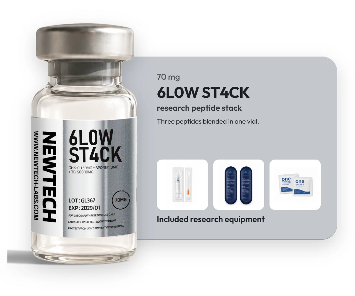 6L0W ST4CK (Glow Stack) 70 mg vial, with the research equipment included in every order