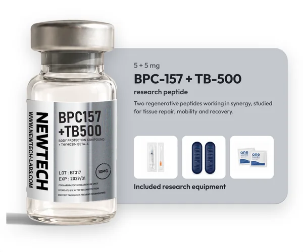 BPC-157 + TB-500 5 mg + 5 mg vial, with the research equipment included in every order