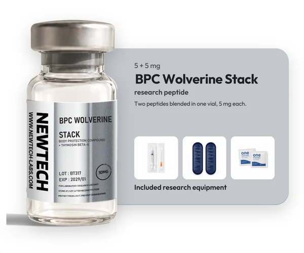 BPC Wolverine Stack (BPC-157 + TB-500) 5 mg + 5 mg vial, with the research equipment included in every order