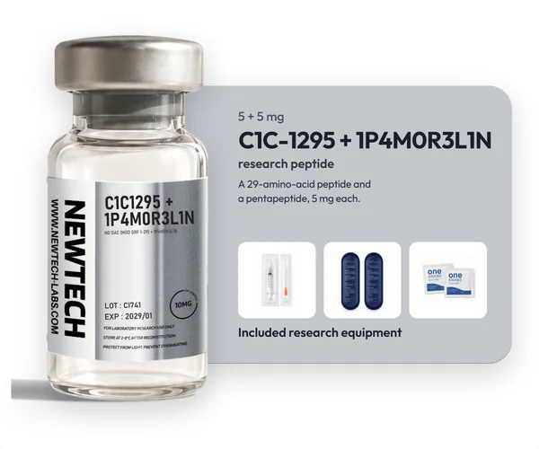 C1C-1295 + 1P4M0R3L1N (CJC-1295 + Ipamorelin) 5 mg + 5 mg vial, with the research equipment included in every order