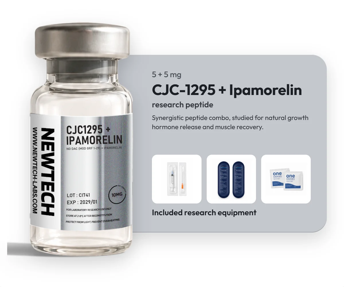 CJC-1295 + Ipamorelin 5 mg + 5 mg vial, with the research equipment included in every order