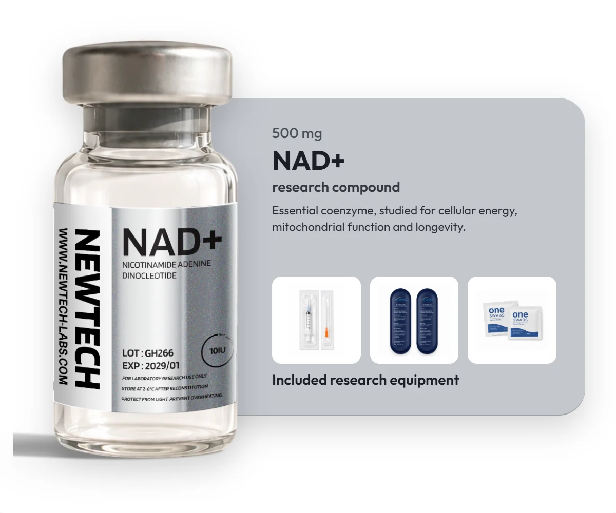 NAD+ 500 mg vial, with the research equipment included in every order