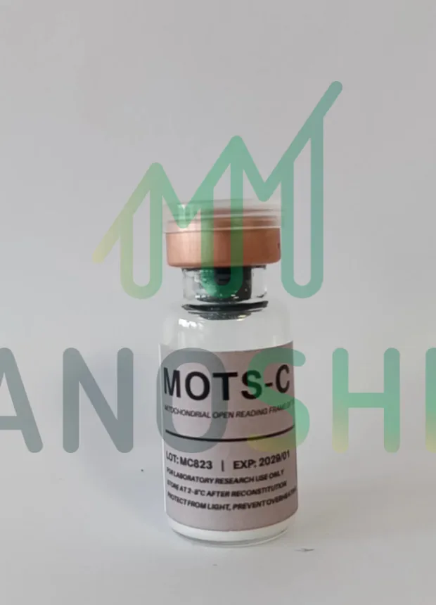 MOTS-c 10 mg vial, lot MC-823, photographed by the laboratory