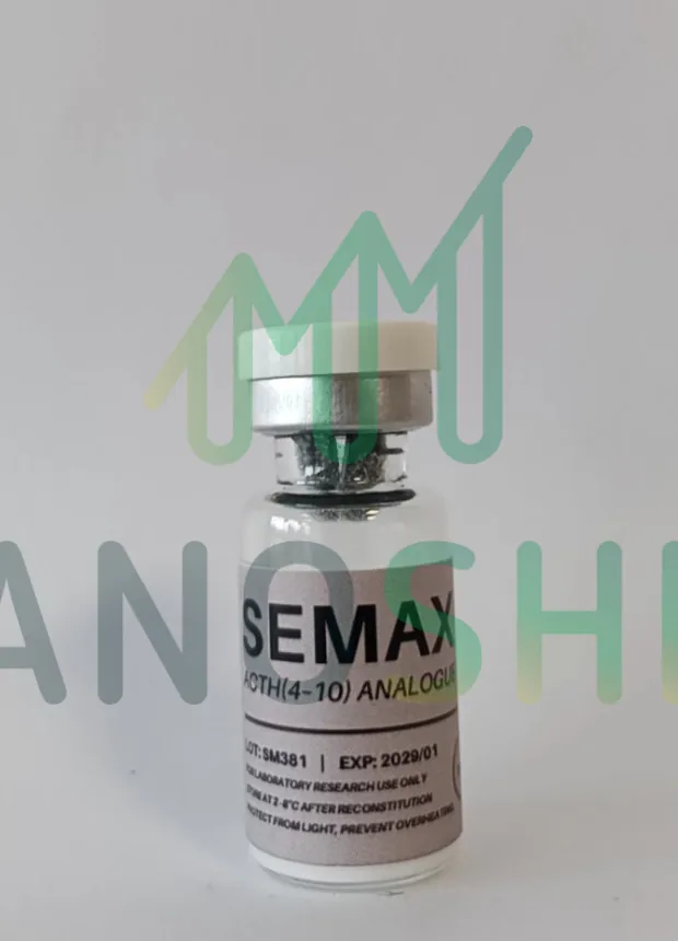 Semax 10 mg vial, lot SM-381, photographed by the laboratory